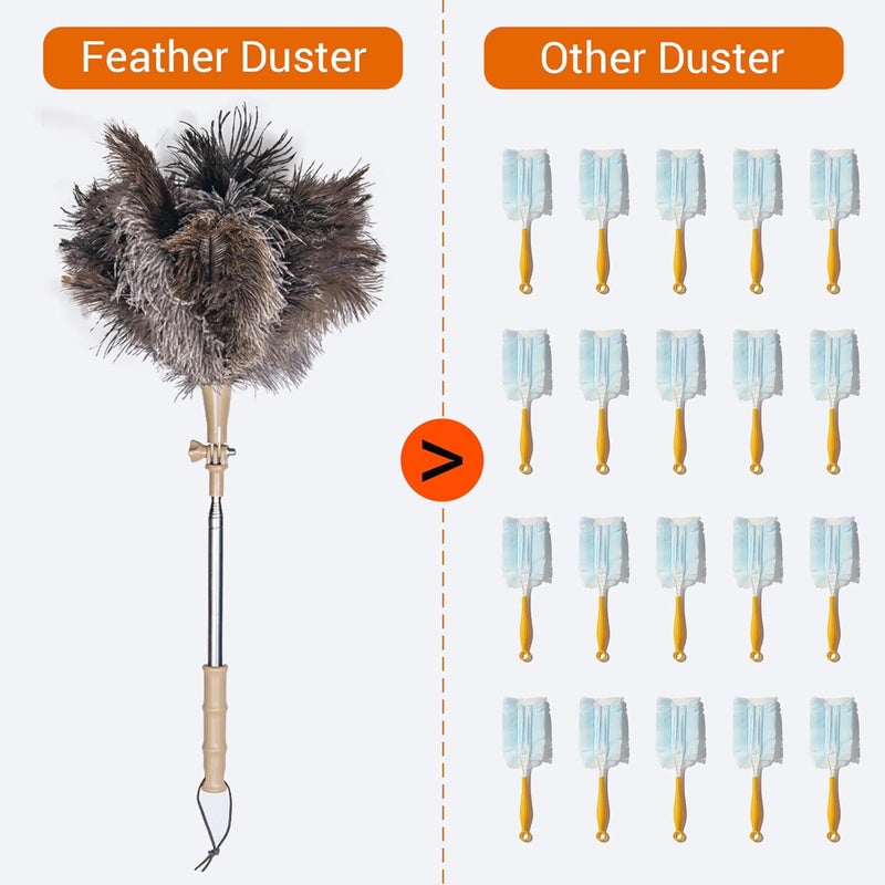 Cede noo Extendable Ostrich Feather Duster, Natural Ostrich Feathers Long Handle Duster for Cleaning, 47” Soft & Fluffy Feather Duster for High Ceilings, Fans, Walls, Furniture, Home Dusting(A11-Ivory) - Image 2